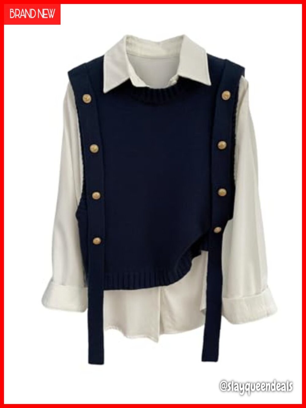 Knit Sweater Vest Metal Button Tie Front Retro Vintage Tank Top
